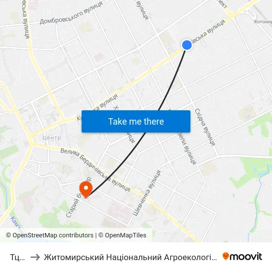Тц Глобал to Житомирський Національний Агроекологічний Університет / Zhytomyr National Agroecological University map