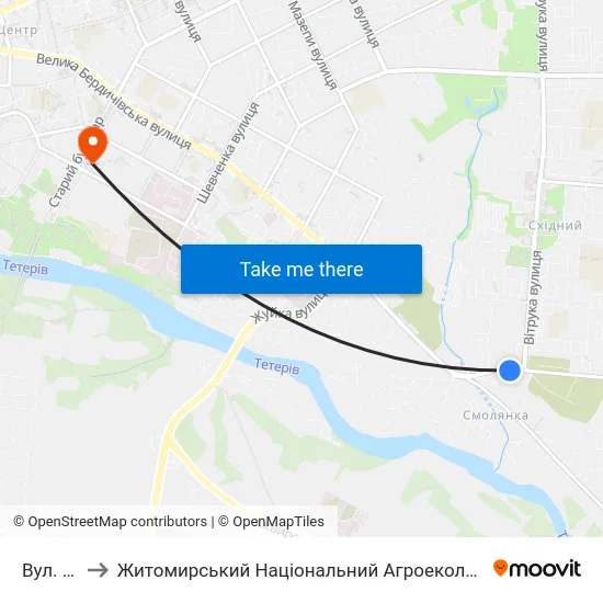 Вул. Лук’Яненка to Житомирський Національний Агроекологічний Університет / Zhytomyr National Agroecological University map