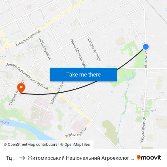 Тц Фуршет to Житомирський Національний Агроекологічний Університет / Zhytomyr National Agroecological University map