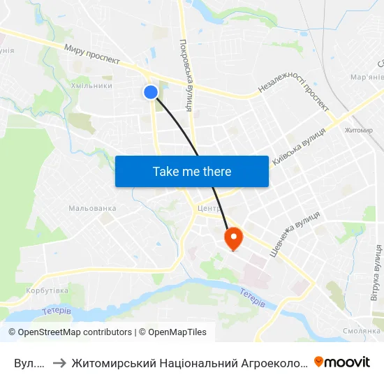 Вул. Перемоги to Житомирський Національний Агроекологічний Університет / Zhytomyr National Agroecological University map
