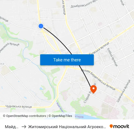 Майдан Короленка to Житомирський Національний Агроекологічний Університет / Zhytomyr National Agroecological University map