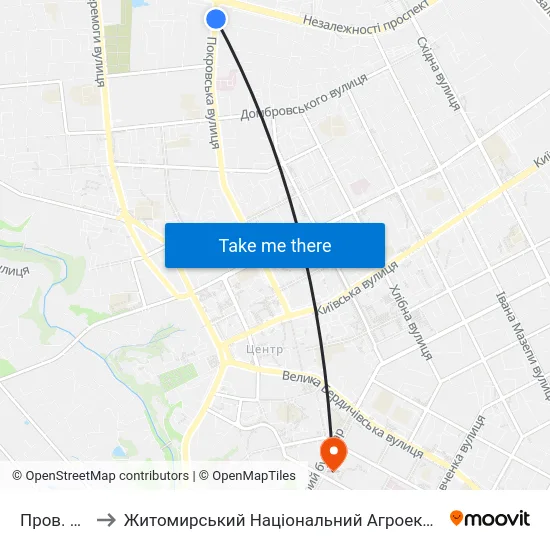 Пров. 2-Й Капітульний to Житомирський Національний Агроекологічний Університет / Zhytomyr National Agroecological University map