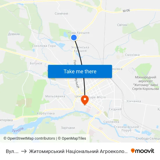 Вул. Танкістів to Житомирський Національний Агроекологічний Університет / Zhytomyr National Agroecological University map