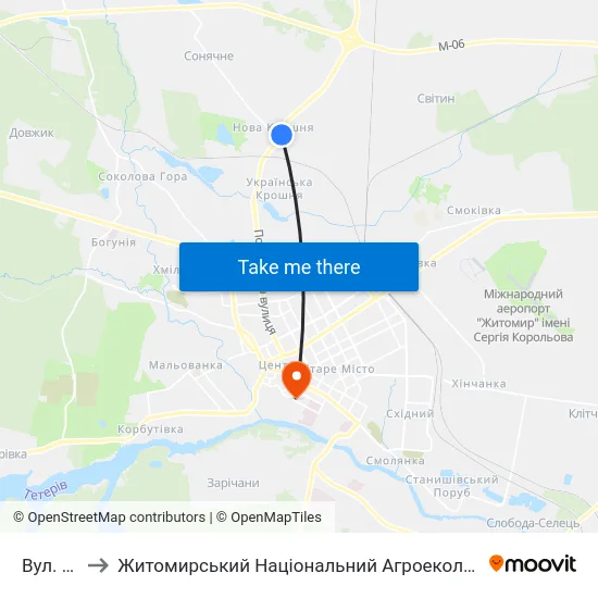 Вул. Андріївська to Житомирський Національний Агроекологічний Університет / Zhytomyr National Agroecological University map