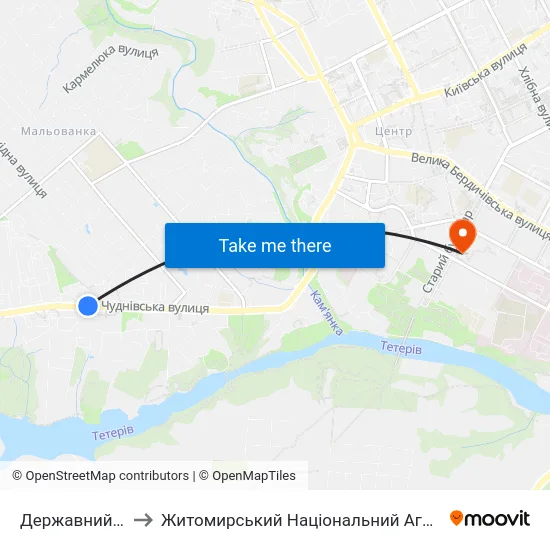 Державний Технологiчний Університет to Житомирський Національний Агроекологічний Університет / Zhytomyr National Agroecological University map