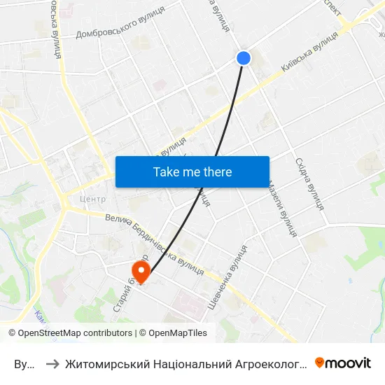 Вул. Східна to Житомирський Національний Агроекологічний Університет / Zhytomyr National Agroecological University map