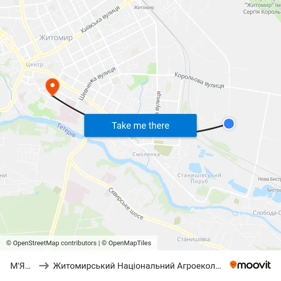 М'Ясокомбінат to Житомирський Національний Агроекологічний Університет / Zhytomyr National Agroecological University map