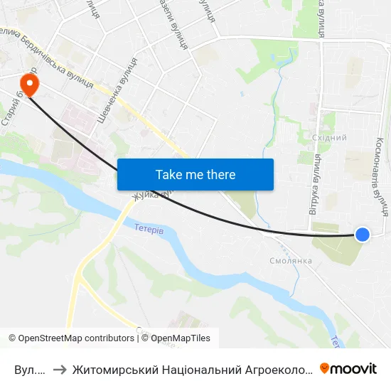 Вул. Селецька to Житомирський Національний Агроекологічний Університет / Zhytomyr National Agroecological University map