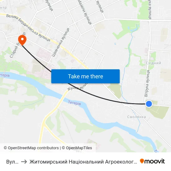 Вул. Вітрука to Житомирський Національний Агроекологічний Університет / Zhytomyr National Agroecological University map