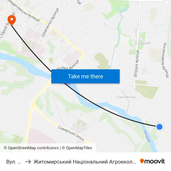 Вул. Комерційна to Житомирський Національний Агроекологічний Університет / Zhytomyr National Agroecological University map