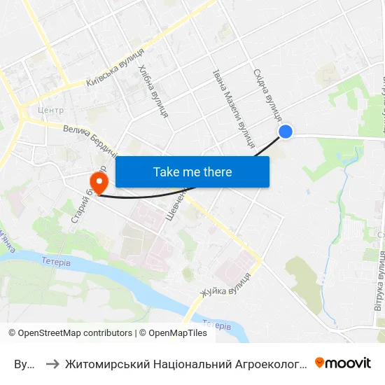 Вул. Східна to Житомирський Національний Агроекологічний Університет / Zhytomyr National Agroecological University map