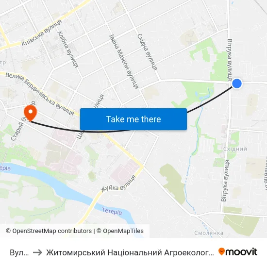 Вул. Вітрука to Житомирський Національний Агроекологічний Університет / Zhytomyr National Agroecological University map