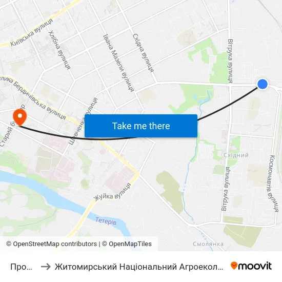 Пров. Шкільний to Житомирський Національний Агроекологічний Університет / Zhytomyr National Agroecological University map