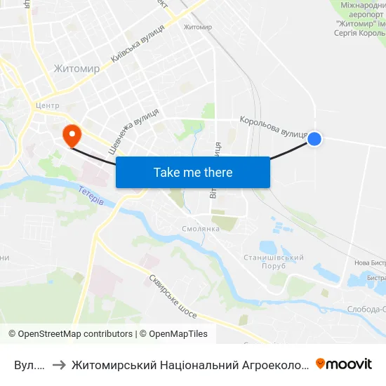 Вул. Баранова to Житомирський Національний Агроекологічний Університет / Zhytomyr National Agroecological University map