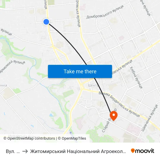 Вул. Новосінна to Житомирський Національний Агроекологічний Університет / Zhytomyr National Agroecological University map