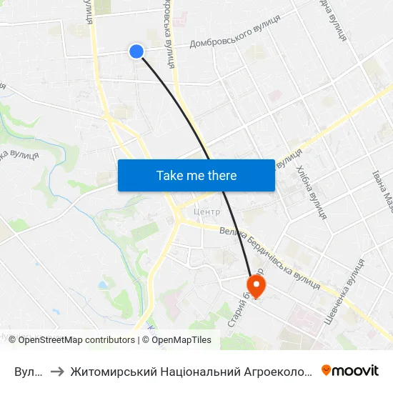 Вул. Войкова to Житомирський Національний Агроекологічний Університет / Zhytomyr National Agroecological University map