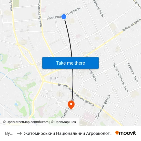 Вул. Хлібна to Житомирський Національний Агроекологічний Університет / Zhytomyr National Agroecological University map