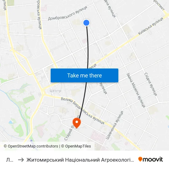 Ломбард to Житомирський Національний Агроекологічний Університет / Zhytomyr National Agroecological University map