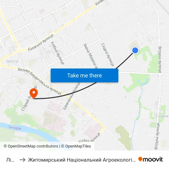 Ліцей №24 to Житомирський Національний Агроекологічний Університет / Zhytomyr National Agroecological University map