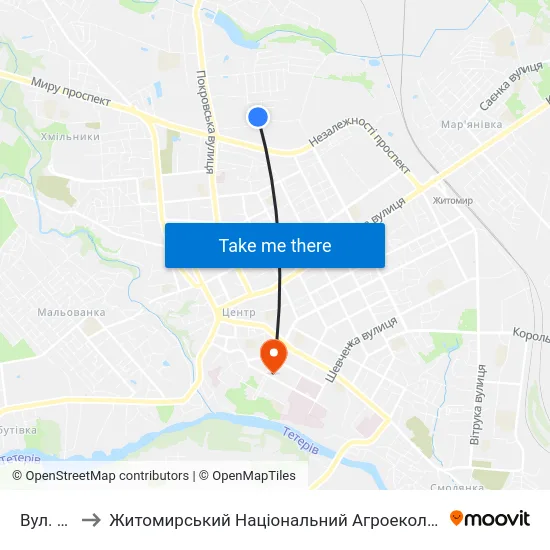 Вул. Народицька to Житомирський Національний Агроекологічний Університет / Zhytomyr National Agroecological University map