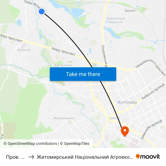 Пров. 4-Й Максютова to Житомирський Національний Агроекологічний Університет / Zhytomyr National Agroecological University map