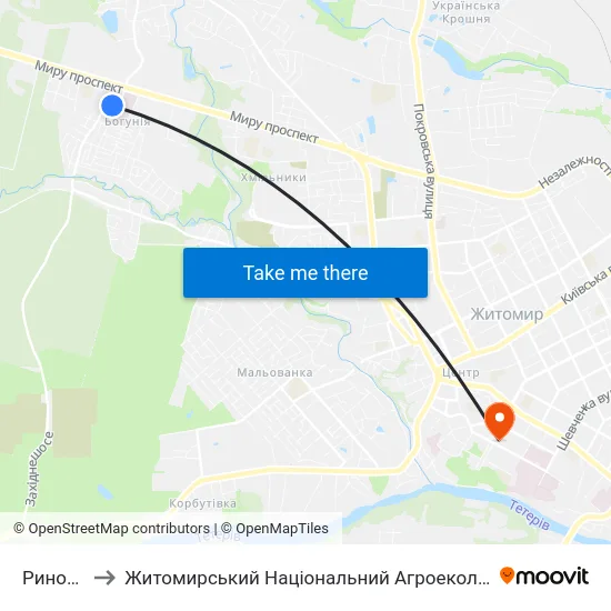 Ринок Економний to Житомирський Національний Агроекологічний Університет / Zhytomyr National Agroecological University map