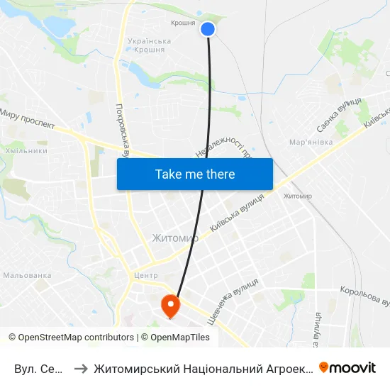 Вул. Северина Наливайка to Житомирський Національний Агроекологічний Університет / Zhytomyr National Agroecological University map