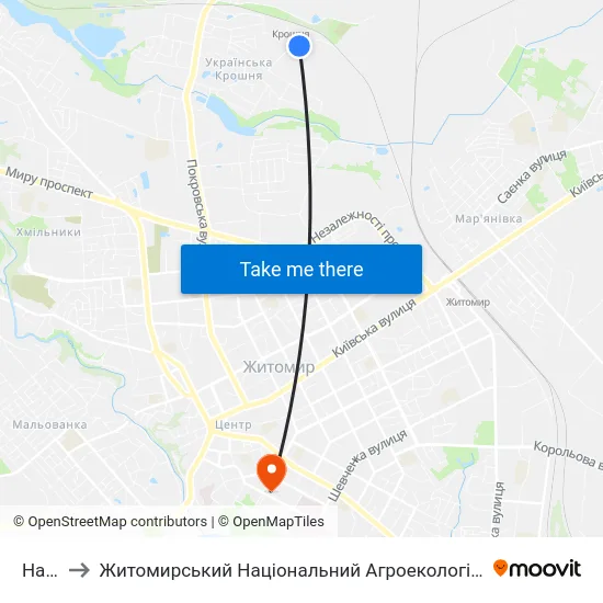 На Вимогу to Житомирський Національний Агроекологічний Університет / Zhytomyr National Agroecological University map