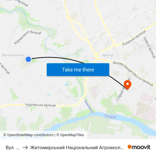 Вул. Піонерська to Житомирський Національний Агроекологічний Університет / Zhytomyr National Agroecological University map