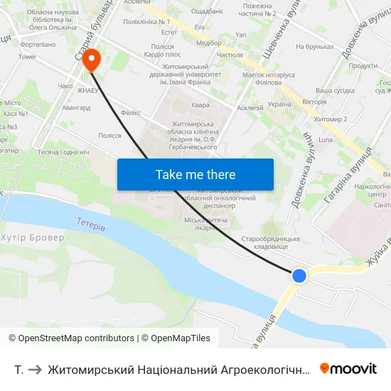 Тес to Житомирський Національний Агроекологічний Університет / Zhytomyr National Agroecological University map