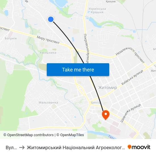 Вул. Бялика to Житомирський Національний Агроекологічний Університет / Zhytomyr National Agroecological University map