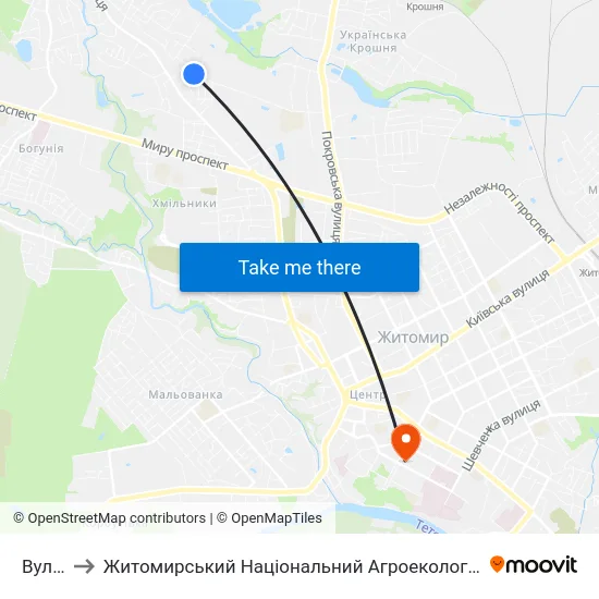 Вул. Бялика to Житомирський Національний Агроекологічний Університет / Zhytomyr National Agroecological University map