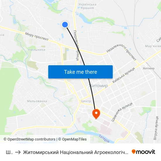 Школи to Житомирський Національний Агроекологічний Університет / Zhytomyr National Agroecological University map
