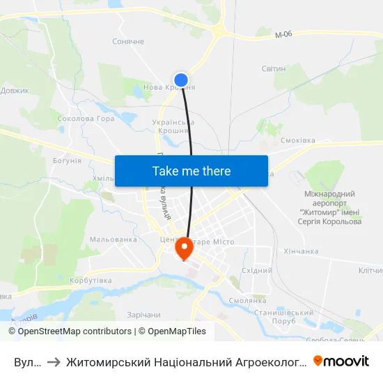 Вул. Піщана to Житомирський Національний Агроекологічний Університет / Zhytomyr National Agroecological University map