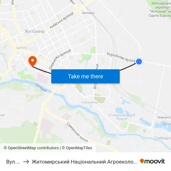 Вул. Баранова to Житомирський Національний Агроекологічний Університет / Zhytomyr National Agroecological University map