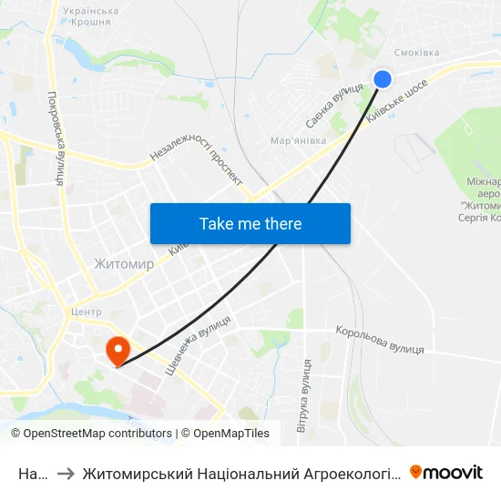 На Вимогу to Житомирський Національний Агроекологічний Університет / Zhytomyr National Agroecological University map
