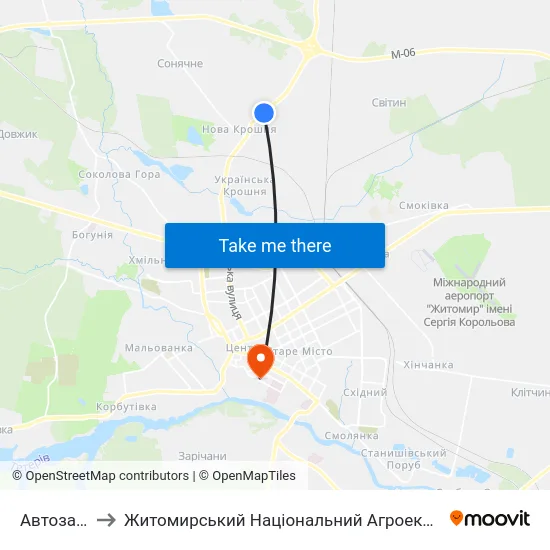 Автозаправна Станція to Житомирський Національний Агроекологічний Університет / Zhytomyr National Agroecological University map