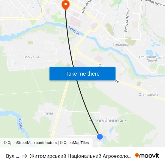 Вул. Моторна to Житомирський Національний Агроекологічний Університет / Zhytomyr National Agroecological University map