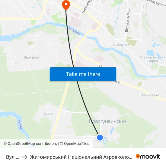 Вул. Моторна to Житомирський Національний Агроекологічний Університет / Zhytomyr National Agroecological University map