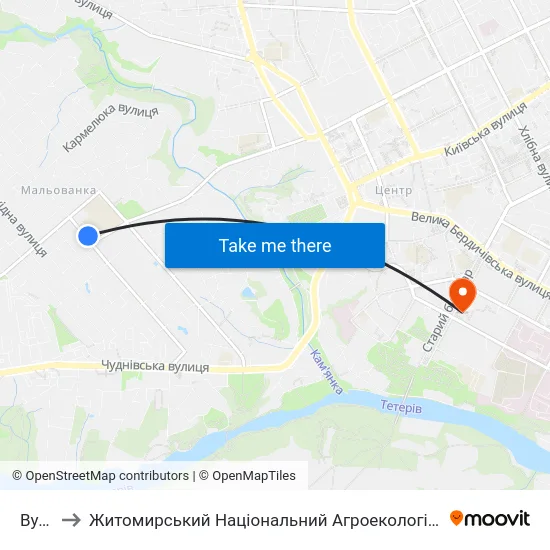 Вул. Якіра to Житомирський Національний Агроекологічний Університет / Zhytomyr National Agroecological University map