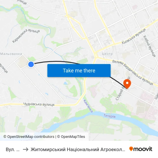 Вул. Піонерська to Житомирський Національний Агроекологічний Університет / Zhytomyr National Agroecological University map