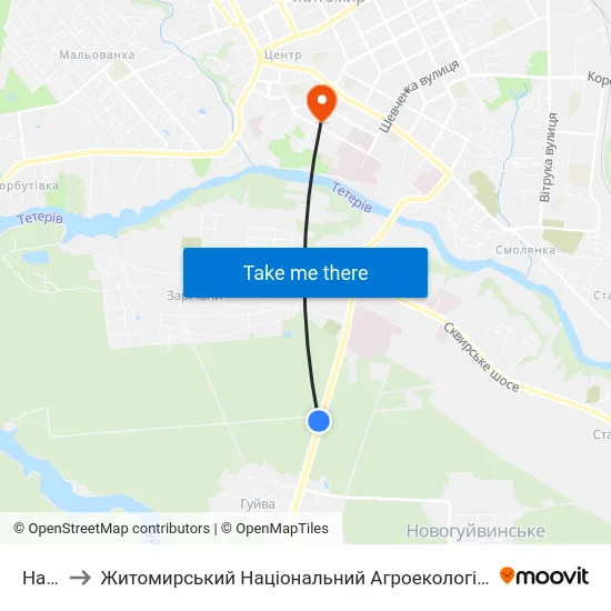 На Вимогу to Житомирський Національний Агроекологічний Університет / Zhytomyr National Agroecological University map