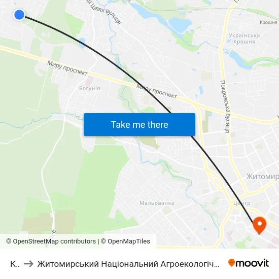 Кафе to Житомирський Національний Агроекологічний Університет / Zhytomyr National Agroecological University map