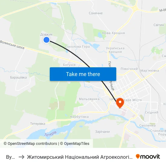 Вул. Сінна to Житомирський Національний Агроекологічний Університет / Zhytomyr National Agroecological University map