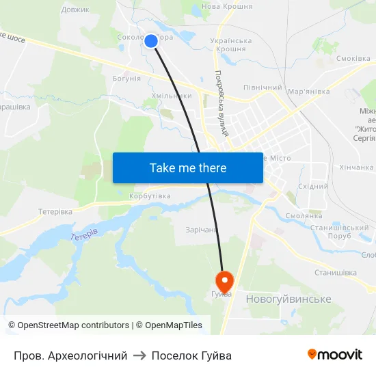 Пров. Археологічний to Поселок Гуйва map