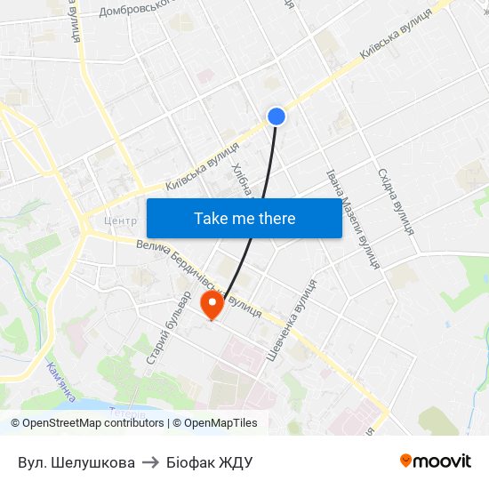 Вул. Шелушкова to Біофак ЖДУ map