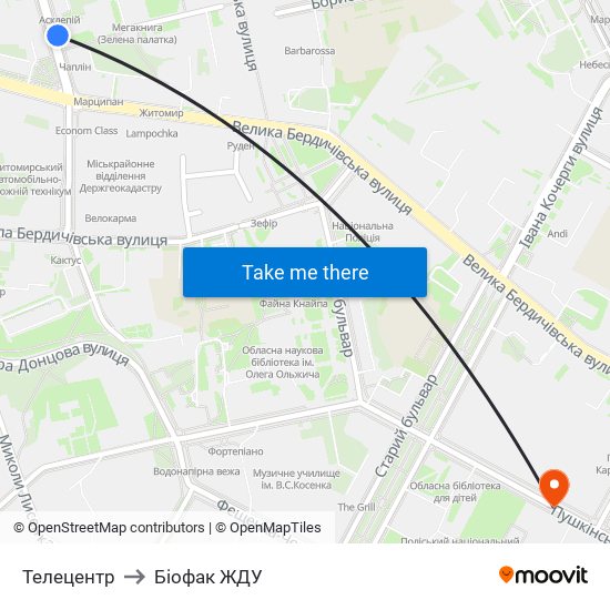 Телецентр to Біофак ЖДУ map
