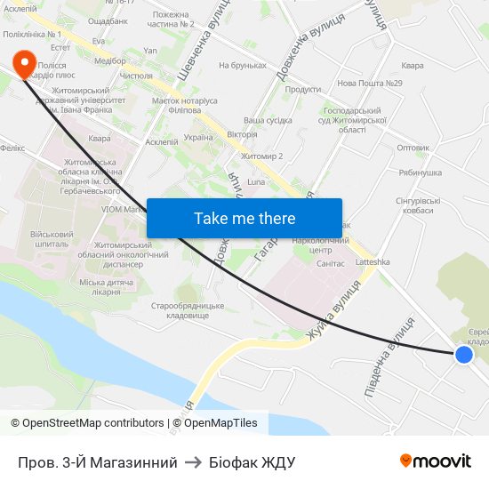 Пров. 3-Й Магазинний to Біофак ЖДУ map