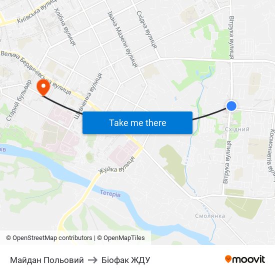Майдан Польовий to Біофак ЖДУ map