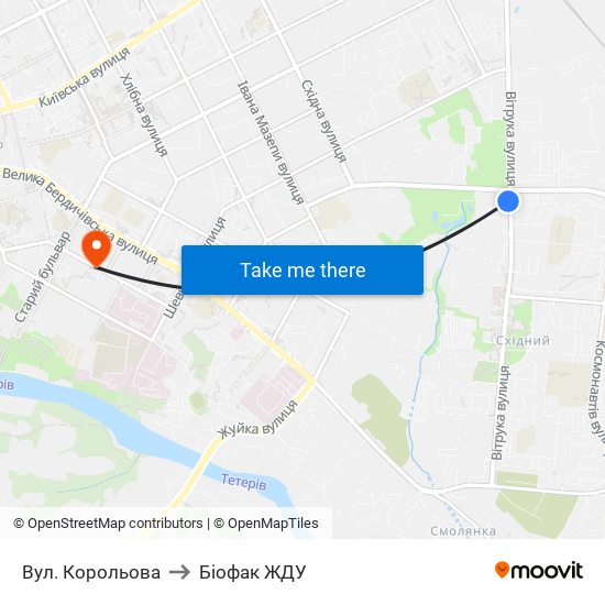 Вул. Корольова to Біофак ЖДУ map